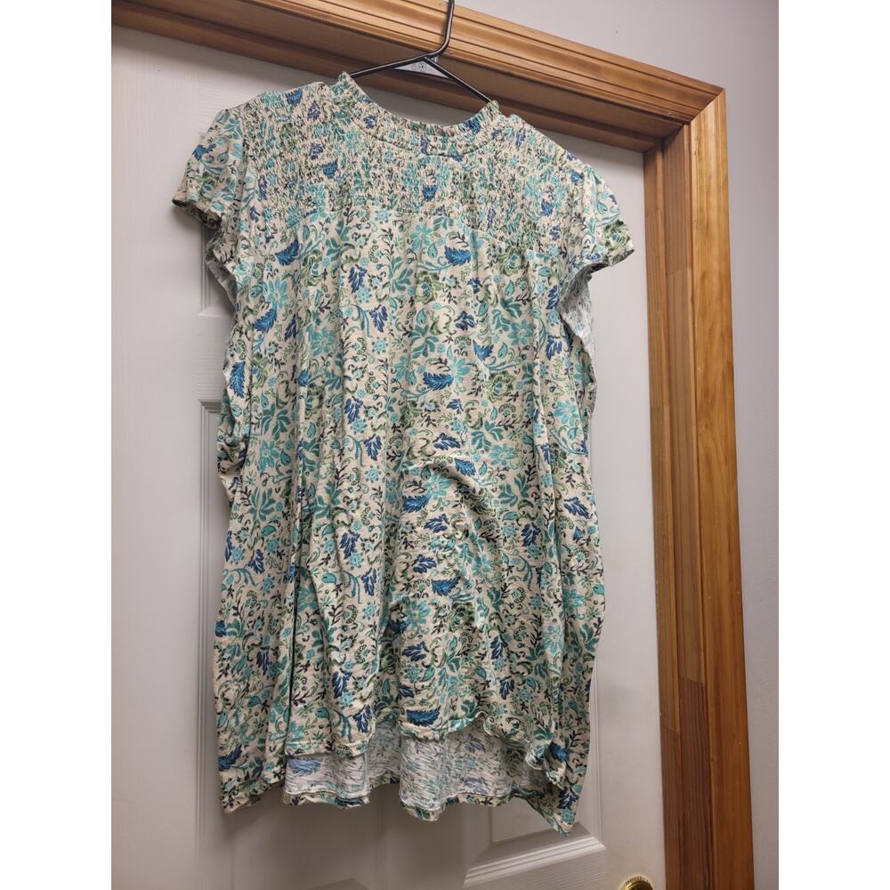 Torrid Floral Smocked Babydoll Tunic Top Blue Green Plus Size 5